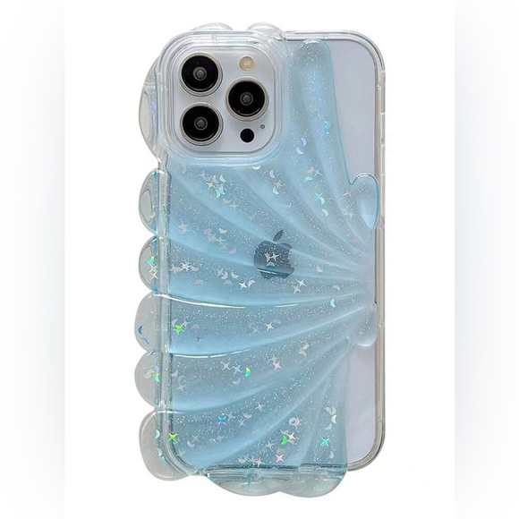 Sea shell iPhone 13 case light blue clear glitter - Picture 7 of 8